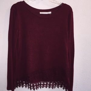 Mosaic & Co Red Lightweight Knit Top W/ Lace Trim